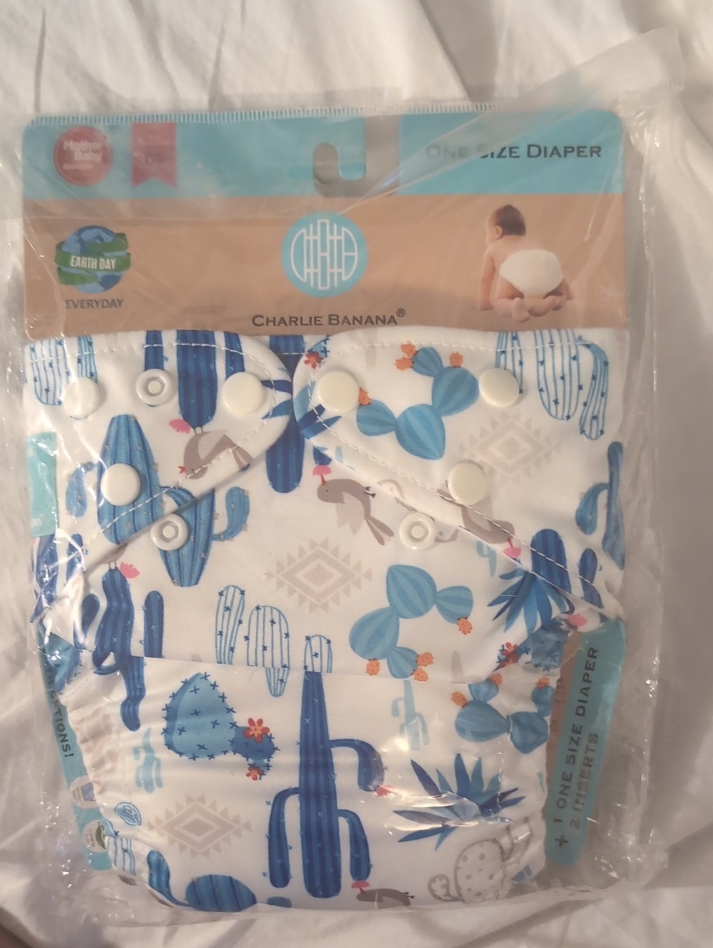 Charlie Banana Blue Cactus Print Reusable Diaper Cover